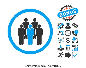 Staff icon with bonus elements. Vector illustration style is flat iconic bicolor symbols, blue and gray colors, white background.