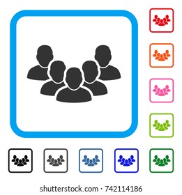 Staff icon. Flat grey iconic symbol in a light blue rounded rectangular frame. Black, gray, green, blue, red, orange color versions of Staff vector. Designed for web and software interfaces.
