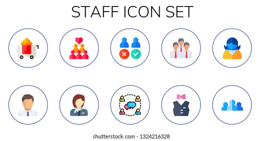 staff icon set. 10 flat staff icons.  Collection Of - room service, boss, group, stewardess, employee
