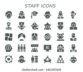 staff icon set. 30 filled staff icons.  Simple modern icons about  - Man, Employee, Unemployed, Nurse, Doctor, Surgeon, Girl, Teamwork, Pharmacist, Group, CV, Maid, People, Fair ship