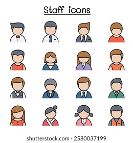Staff icon set in color line style