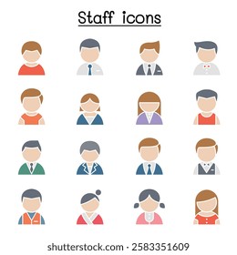 Staff icon set  in flat color style