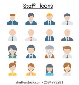 Staff icon set  in flat color style