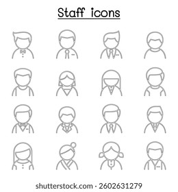 Staff icon set in thin line style