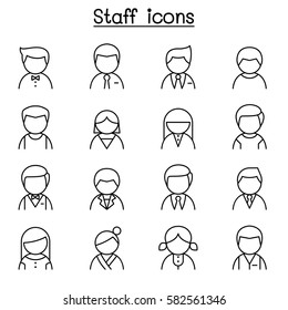 Staff icon set in thin line style