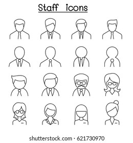 Staff icon set in thin line style