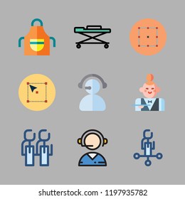 staff icon set. vector set about select, employee, telemarketer and apron icons set.