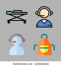 staff icon set. vector set about stretcher, apron and telemarketer icons set.