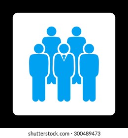 Staff icon. This flat rounded square button uses blue and white colors and isolated on a black background.