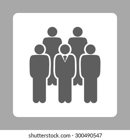 Staff icon. This flat rounded square button uses dark gray and white colors and isolated on a silver background.