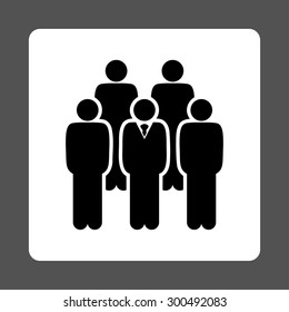 Staff icon. This flat rounded square button uses black and white colors and isolated on a gray background.