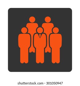 Staff icon. This flat rounded square button uses orange and gray colors and isolated on a white background.
