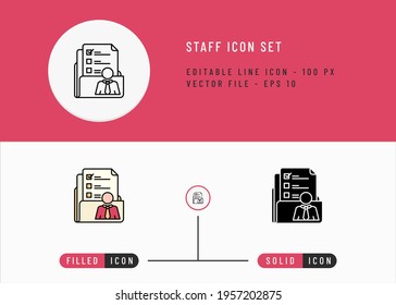Staff icons set editable stroke vector illustration. Employment business symbol. Icon line style on isolated background for ui mobile app, web design, and presentation.