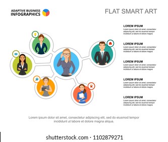 Staff interaction slide template. Business data. Graph, chart, design. Creative concept for infographic, report. Can be used for topics like organization, company structure or scheme