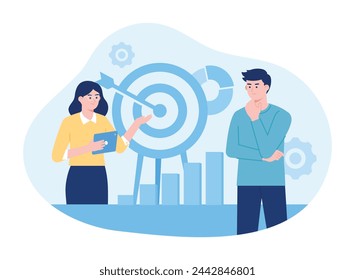 Staff management  perspective definition  target orientation. teamwork organization trending concept flat illustration