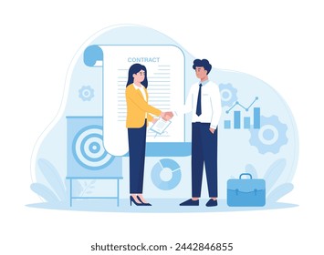 Staff management  perspective definition  target orientation. teamwork organization trending concept flat illustration