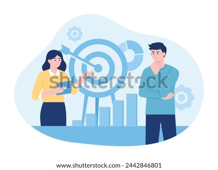 Staff management  perspective definition  target orientation. teamwork organization trending concept flat illustration