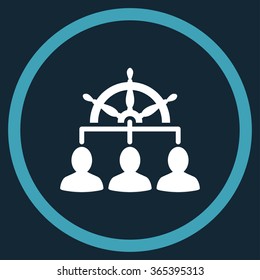 Staff Management vector icon. Style is bicolor flat circled symbol, blue and white colors, rounded angles, dark blue background.