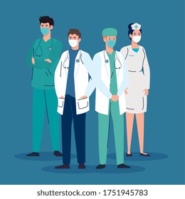 staff medical wearing medical mask against covid 19 pandemic vector illustration design