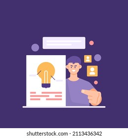 a staff member or employee presents an idea. presentation or convey information. innovative and creative concept. the manager provides an idea or solution. vector illustration design. ui elements