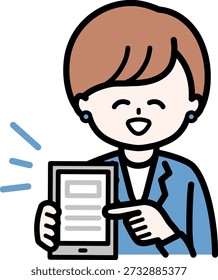 Um membro da equipe apontando para os dados do tablet para explicar as vantagens da transformação digital. Um diagrama de explicação de dados de negócios confiável.