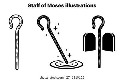 Staff of Moses illustrations set in various magical styles