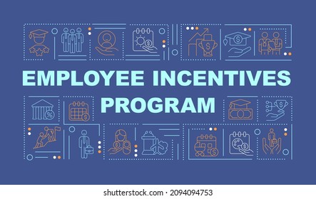 Staff motivation program word concepts banner. Infographics with linear icons on blue background. Isolated typography. Vector outline color illustration with text. Arial-Black font used