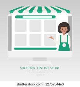 Staff and  Online store on website. Shopping online or ecommerce.