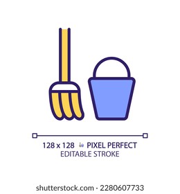 Staff only enclosure pixel perfect RGB color icon. Janitor room with equipment. Toilet cleaning tools. Manual work. Isolated vector illustration. Simple filled line drawing. Editable stroke