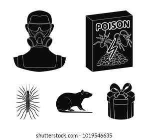Staff, packing with poison and pests black icons in set collection for design. Pest Control Service vector symbol stock web illustration.