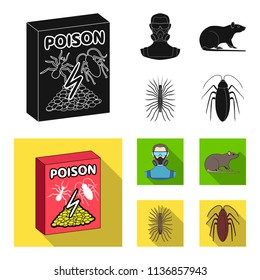 Staff, packing with poison and pests black, flat icons in set collection for design. Pest Control Service vector symbol stock web illustration.