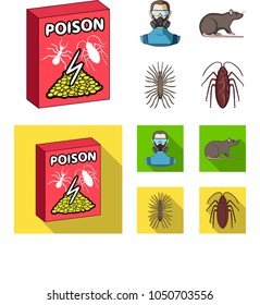 Staff, packing with poison and pests cartoon,flat icons in set collection for design. Pest Control Service vector symbol stock web illustration.