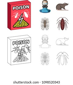 Staff, packing with poison and pests cartoon,outline icons in set collection for design. Pest Control Service vector symbol stock web illustration.