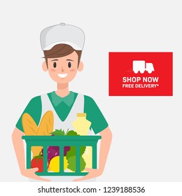 Staff people character to delivered fresh food.