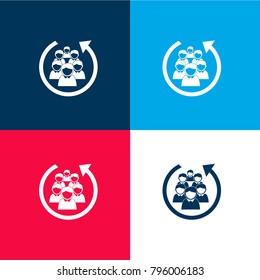 Staff people group in a circular arrow four color material and minimal icon logo set in red and blue