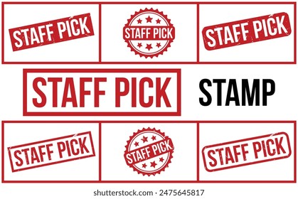 Staff Pick Stamp. Red Staff Pick Rubber grunge Stamp set