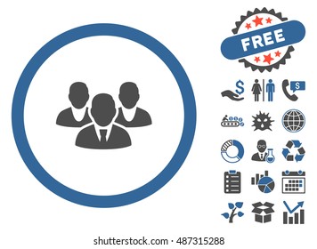 Staff pictograph with free bonus elements. Vector illustration style is flat iconic bicolor symbols, cobalt and gray colors, white background.
