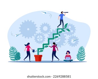 staff planted a ladder tree to create a vision. A vision for the growth or development of the company. investment concept 