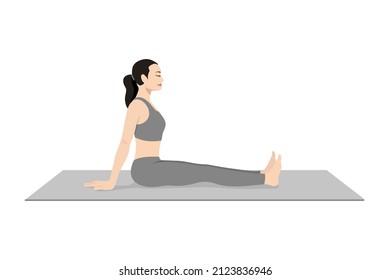 Staff Pose Hands Back Variation. Beautiful girl practice Dandasana Hasta Back Variation. Young attractive woman practicing yoga exercise. working out, black wearing sportswear, grey pants and top