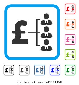 Staff Pound Payment icon. Flat grey iconic symbol inside a light blue rounded frame. Black, gray, green, blue, red, orange color versions of Staff Pound Payment vector. Designed for web and app UI.