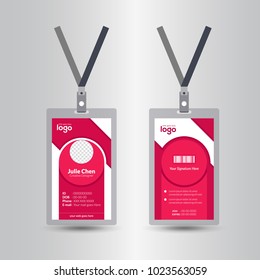 staff red user id card realistic set with male and female photo templates isolated illustration
