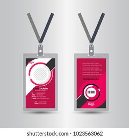 staff red user id card realistic set with male and female photo templates isolated illustration