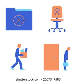 Staff Reduction And Dismissal Icon Set In Flat Style. Vector Illustration.