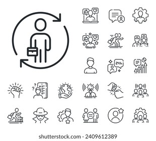 Staff renewal sign. Specialist, doctor and job competition outline icons. Replacement line icon. Businessman change symbol. Replacement line sign. Avatar placeholder, spy headshot icon. Vector