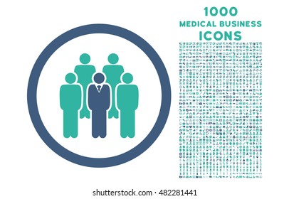 Staff rounded vector bicolor icon with 1000 medical business icons. Set style is flat pictograms, cobalt and cyan colors, white background.