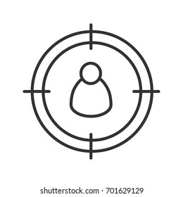 Staff searching linear icon. Aim on man thin line illustration. Clients, customers finding contour symbol. Vector isolated outline drawing