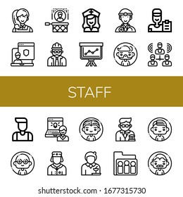 staff simple icons set. Contains such icons as Administrator, Headhunting, Foreman, Nurse, Staff, Doctor, Man, Coach, Group, Waitress, Banker, can be used for web, mobile and logo