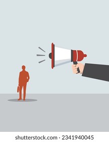 staff standing in front of a blue background waiting to be recruited by the company illustration
