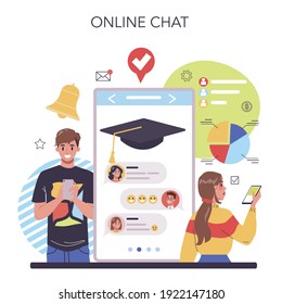 Staff training online service or platform. Business personnel management and empolyee growth. Business school. Online chat. Isolated flat vector illustration