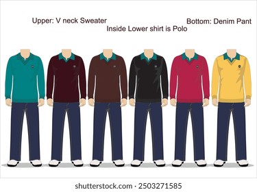 Staff uniform option, sweater, polo shirt, denim pant